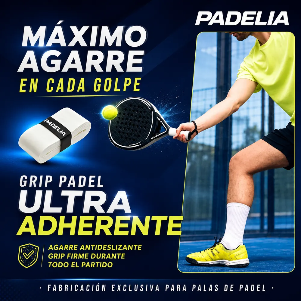 Grip de pádel PADELIA ultra adherente sobre la empuñadura de la pala